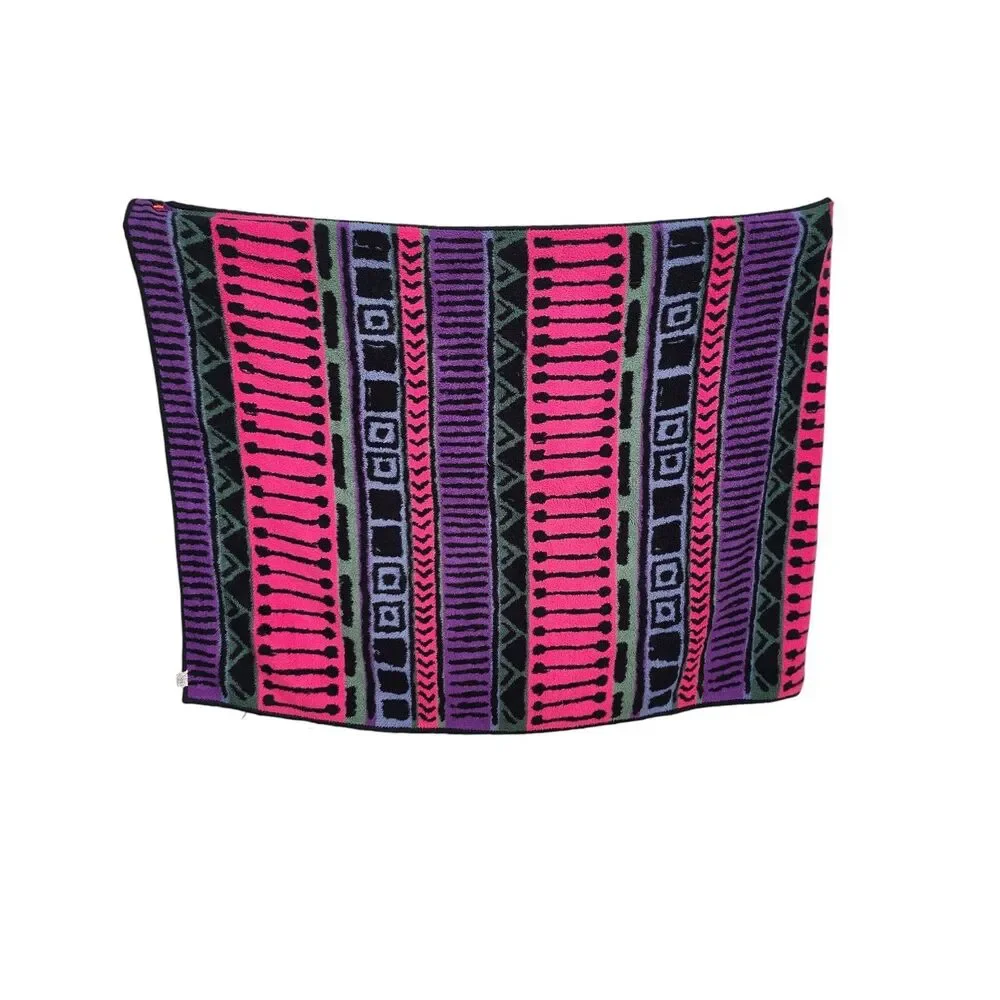 Vintage Biederlack Throw Blanket 72x53 Neon Tribal Aztec‎ Pattern Retro USA